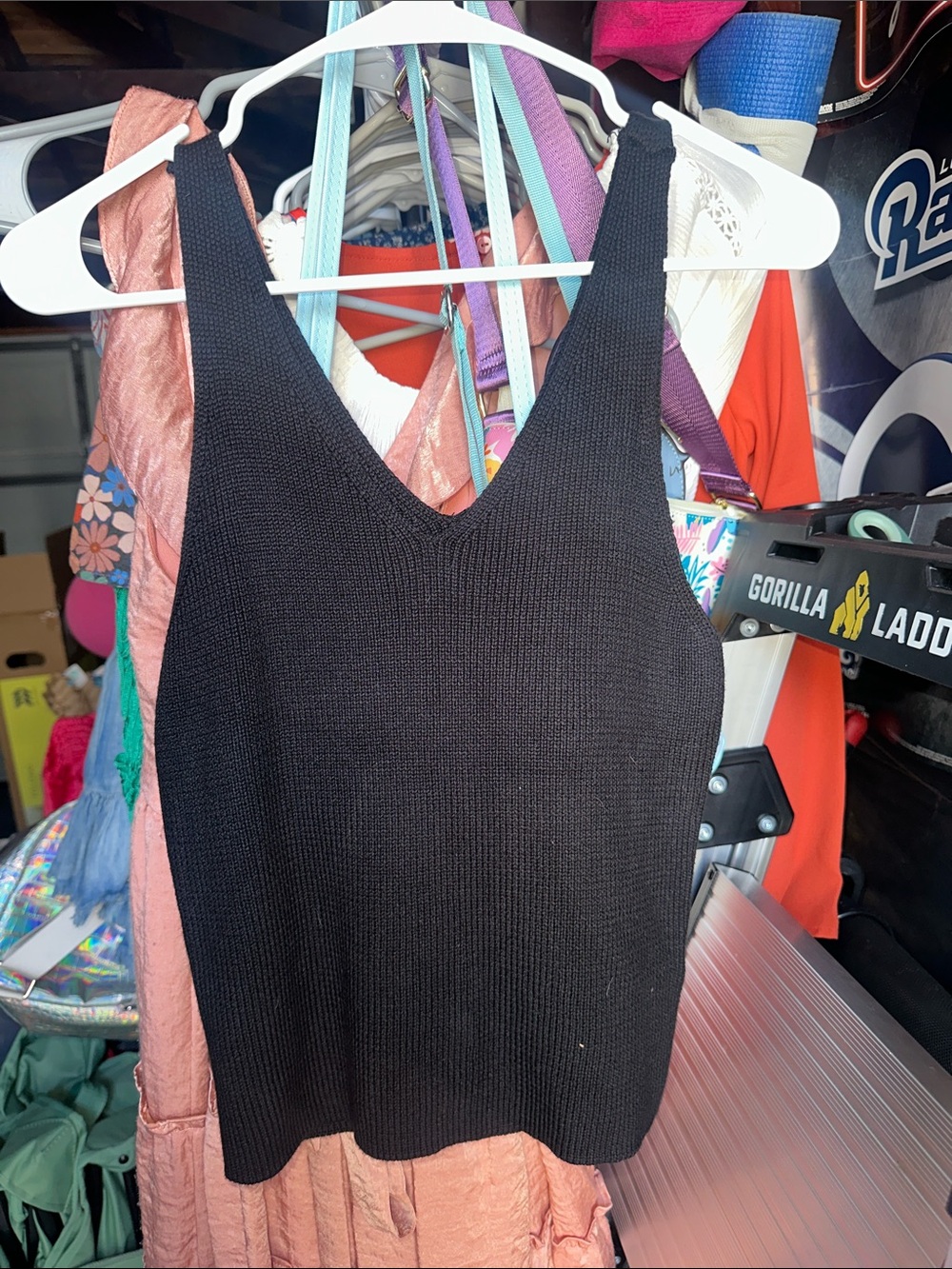 Marled Black Ribbed V-Neck Tank Top
